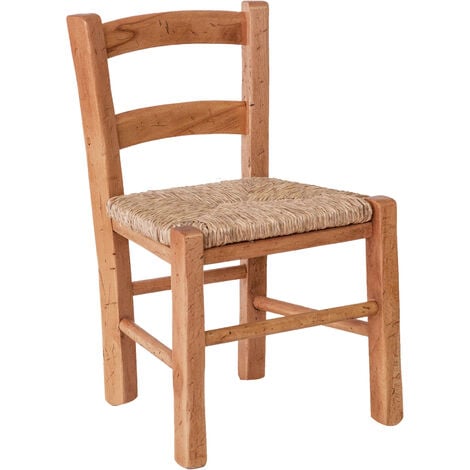 Solid beechwood natural finish woth straw seat W30xDP29xH50 cm sized baby chair. Made in Italy