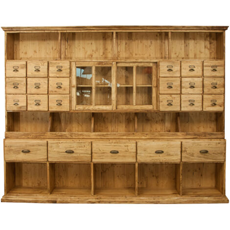 Solid lime wood, natural finish W284xDP40xH220 cm sized aphotecary chest . Made in Italy (1/5)