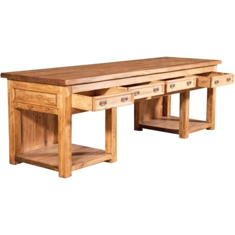Country-style solid lime wood , natural finish W300xDP90xH97 cm sized peninsula unit. Made in Italy