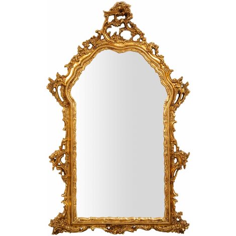WOODEN WALL MIRROR WITH ANTIQUE GOLD LEAF FINISH MADE IN ITALY