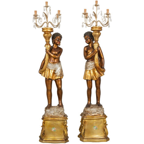Pair of hand-painted Moors with lights