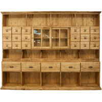 Solid lime wood, natural finish W284xDP40xH220 cm sized aphotecary chest . Made in Italy