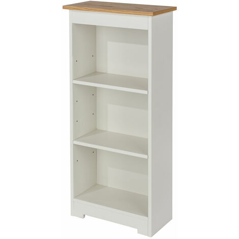 Kolo Low Narrow Bookcase Adjustable Shelves Off Cream Oak