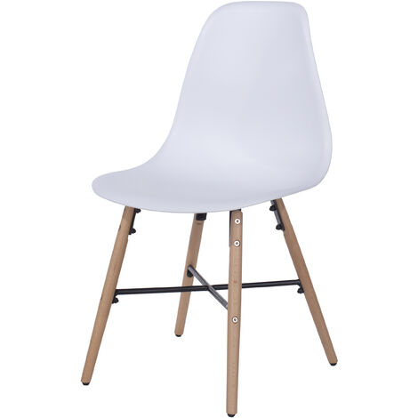 Penny White Plastic Chairs Wood Legs & Metal Cross Rails (Pair) - White