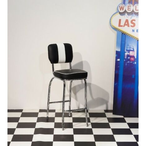 Depone 50'S Tall Black White Breakfast Bar Stool Chair Chrome Frame - Black