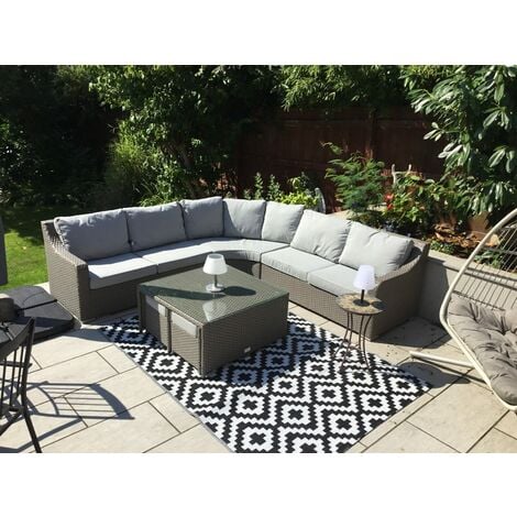 Dayvo Modern Luxury Corner Sofa With Coffee Table And Four Stools - Grey