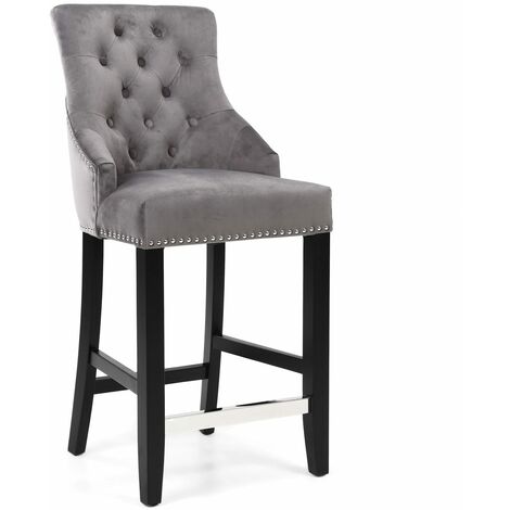 Bing Ring Velvet Grey Bar Chair - Grey