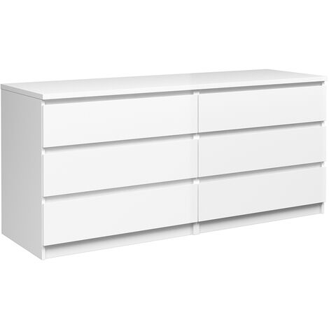 Taia Wide Chest Of 6 Drawers (3+3) In White High Gloss