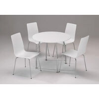 Lingham White Wood Set Chrome Legs Circular Round Table 4 Chairs - White