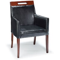 Avon Black Bonded Real Leather Lounge Chair Walnut Legs - Black