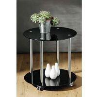 Zipos Black Glass Round 2 Tier Coffee Side End Table
