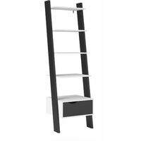 Solo Leaning Bookcase 1 Drawer In White Black Matt - White