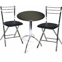 Beruda Small Round Black Table Set Chrome Frame 2 Folding Chairs