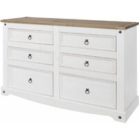 Carala Pine White 3+3 Drawer Wide Chest White Painted Bedroom Chest - White