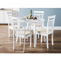 Corisel Round Wooden Dropleaf Small Table 4 Chairs - White