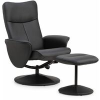 Adare Recliner & Stool - Black Faux Leather