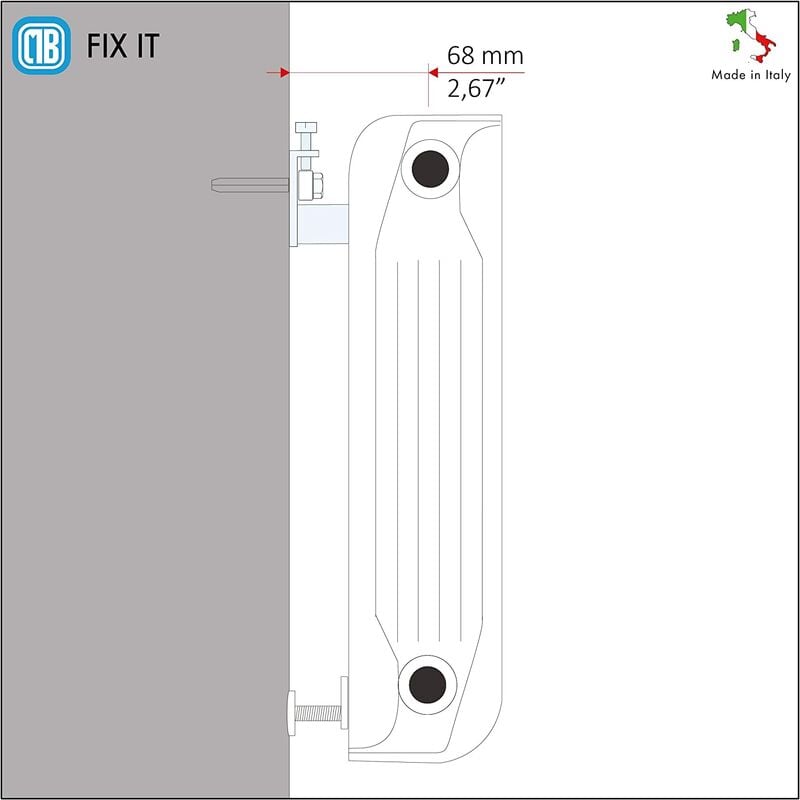 Coppia di staffe a muro per radiatori in alluminio con regolazione  verticale - copertura in ABS bianca e isolanti in plastica - Portata Massima  50 kg a Fissaggio - 2 pezzi