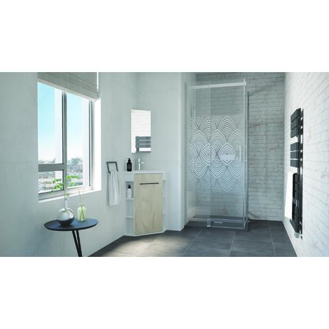 ONDEE ZEN - Meuble lave-mains à poser NOVA - version angle - Blanc - mélaminé - miroir