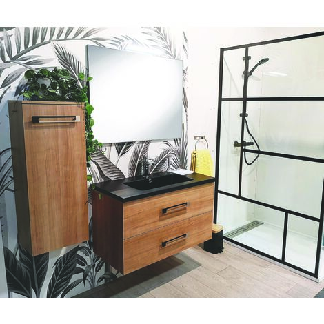 ONDEE ZEN - Demi-colonne de salle de bain à suspendre LENCA - L35cm - Bois miel - Mélaminé