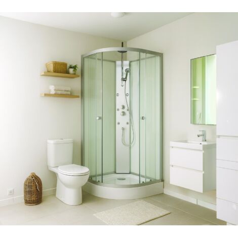 Ondee – Cabine de douche hydromassante AMELIA – Porte coulissante – Verre trempé 5mm – Dimensions H224 x L80 x P80 cm – Système hydromassant 6 buses