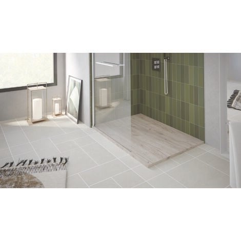 Receveur de douche  NOLA 3 - 90x160x3 - Résine - Nature bois - Bonde - Découpable