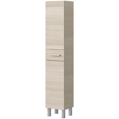 Colonne de rangement de salle de bain à pose ONDISE - 30cm - Chêne clair - Mélaminé - Livré en kit