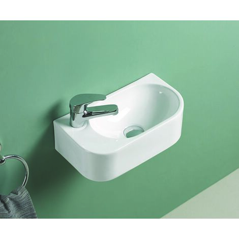 Ondee – Lave-mains suspendu IRIS blanc – Céramique rectangulaire 40,5x22x11cm – Fixation murale non fournie – Pour espaces optimisés