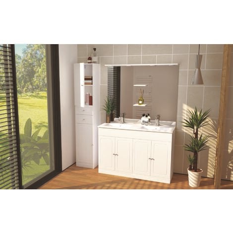 Meuble A Poser Tolede 120cm Blanc Pvc Brillant Livre En Kit