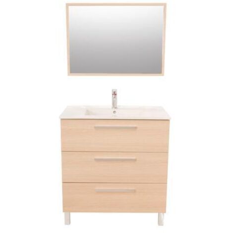 ONDEE ZEN - Meuble de salle de bain à poser PALLAS - 80cm - Chêne clair - Mélaminé - Livré en kit