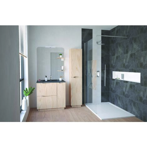 ONDEE ZEN - Meuble salle de bain à poser PALERMO - 80cm - mélaminé bois - Plan vasque noir (1/2)