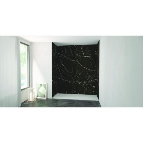 ONDEE ZEN - Pack de montage 4 panneaux muraux en niche - marbre noir 200 cm - profilés noirs (1/4)