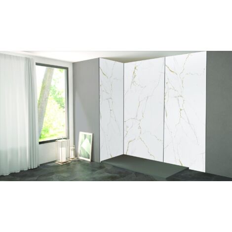 ONDEE ZEN - Kit montage Panneaux muraux Angle ORMA Marbre Blanc L200cm max - profilé noir (1/4)