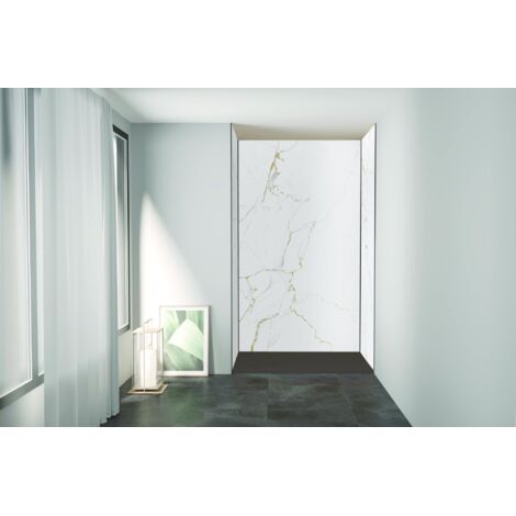 ONDEE ZEN - Pack montage 3 panneaux muraux en niche - marbre blanc mat 120 cm - profilés noirs (1/4)