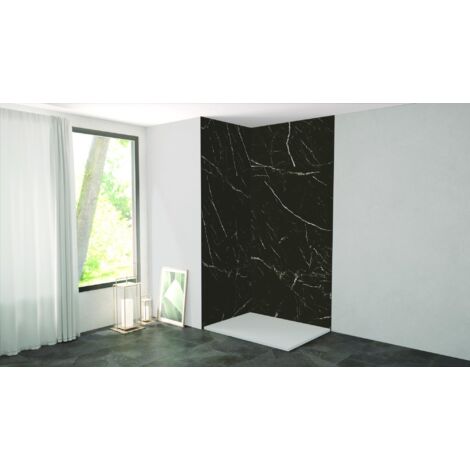ONDEE ZEN - Pack complet de montage panneaux muraux Marbre Noir 120 cm - Profilé noir inclus (1/4)