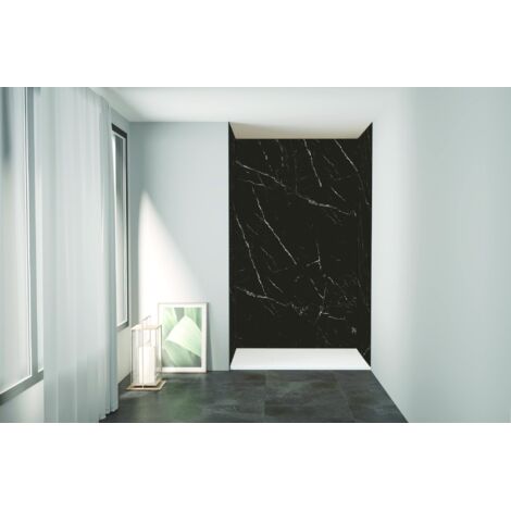 ONDEE ZEN - Pack de montage 3 panneaux muraux en niche - marbre noir 120 cm - profilés noirs (1/4)
