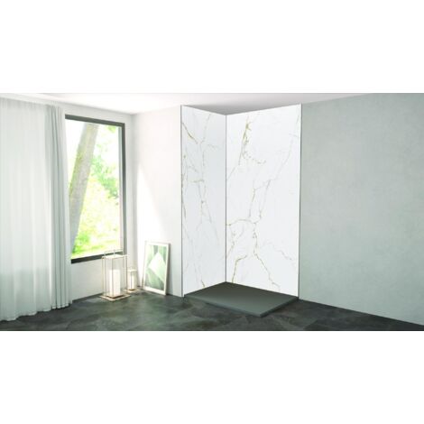 ONDEE ZEN - Pack de montage panneaux muraux Marbre Blanc effet mat 120 cm - Profilé noir (1/4)