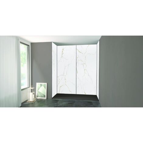 ONDEE ZEN - Pack montage 4 panneaux muraux en niche - marbre blanc 200 cm - profilés noirs (1/4)