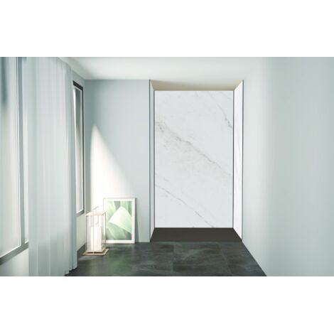 ONDEE ZEN - Pack montage 3 panneaux muraux en niche - marbre gris 120 cm - profilés noirs (1/4)