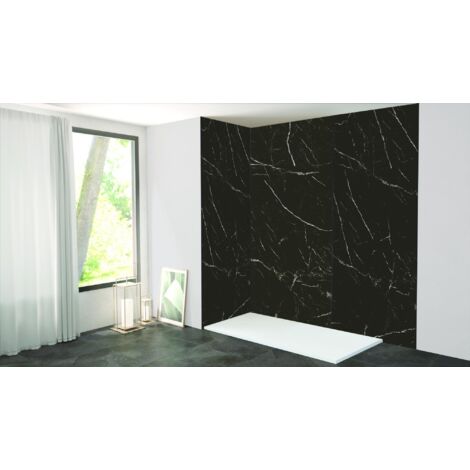 ONDEE ZEN - Pack complet de montage panneaux muraux Marbre Noir 200 cm - Profilé noir inclus (1/4)