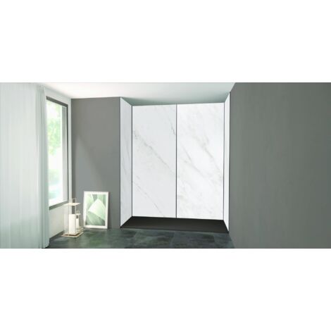 ONDEE ZEN - Pack montage 4 panneaux muraux en niche - marbre gris 200 cm - profilés noirs (1/4)