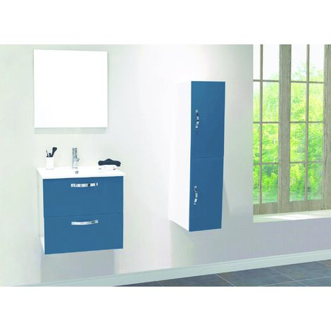 ONDEE ZEN - 2 Façades de tiroir MIXY - pour meuble de salle de bain - 80cm - Bleu - Laqué