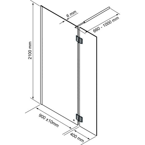 Paroi de douche CARIBA - Finition Chromé - Verre 6mm - 2 volets - 90x210cm