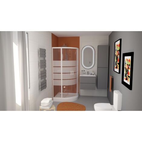 Ondee – Porte de douche coulissante 1/4 cercle – Verre trempé 5mm – Finition blanche – H190xR90cm – Traitement anticalcaire (1/4)