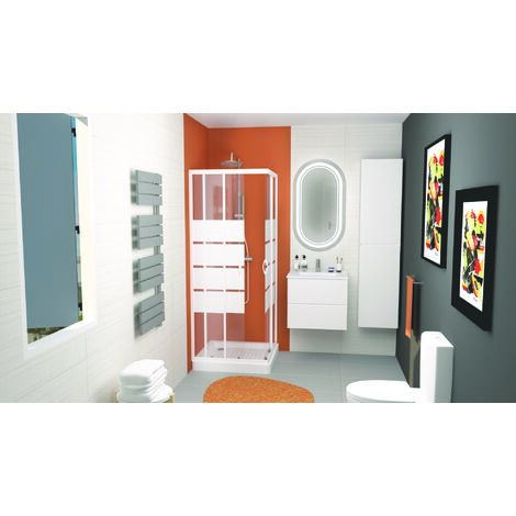 ONDEE ZEN - Receveur de douche  CERA - Picots Antidérapants - 80x80x9cm - Grès - Blanc