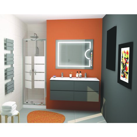 Ondee – Meuble à suspendre MAX 120 cm – MDF gris mat – 4 tiroirs fermeture progressive – Vasque céramique extra-plate avec trop plein