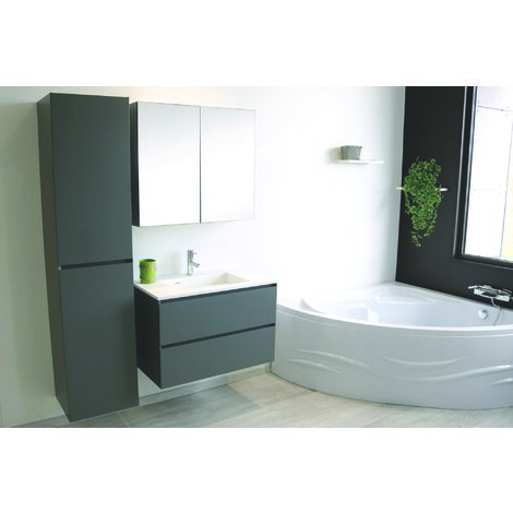 [JAMAIS UTILISE] ONDEE ZEN - Meuble de salle de bain à suspendre MAX - L80cm - Anthracite - Brillant - Livré monté