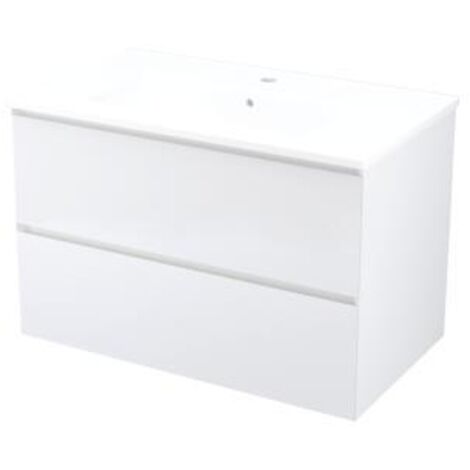 [JAMAIS UTILISE] ONDEE ZEN - Meuble de salle de bain à suspendre MAX - L80cm - Blanc - Mat - Livré monté (1/6)