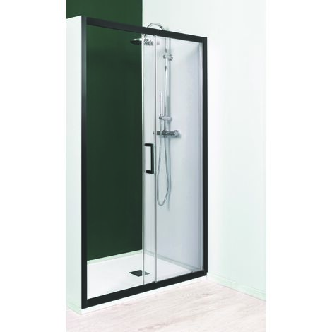 Ondee – Porte de douche coulissante NAPA 160x195cm – Verre trempé 6mm – Finition noir mat – Installation réversible – Traitement anticalcaire