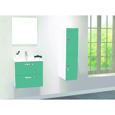 ONDEE ZEN - 2 Façades de porte MIXY - pour colonne de salle de bain - 30cm - Vert d'eau - Laqué - Livré en kit