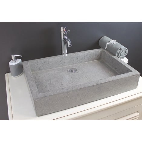 Vasque rectangle à poser TIMBRE - Gris - 40 x 60 cm - Terrazzo - Sans trop plein